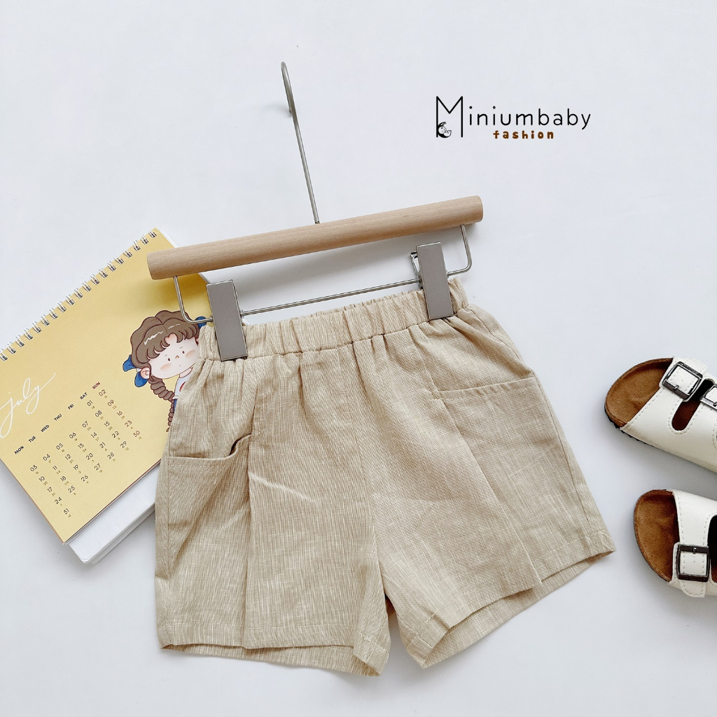 Quần đùi bé trai, bé gái mặc hè Miniumbaby chất linen mềm nhiều màu sắc, bé 1-6 tuổi QC1599