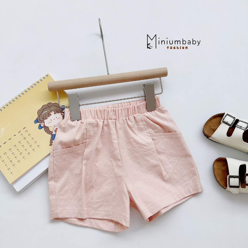 Quần đùi bé trai, bé gái mặc hè Miniumbaby chất linen mềm nhiều màu sắc, bé 1-6 tuổi QC1599