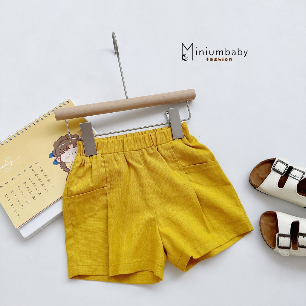 Quần đùi bé trai, bé gái mặc hè Miniumbaby chất linen mềm nhiều màu sắc, bé 1-6 tuổi QC1599