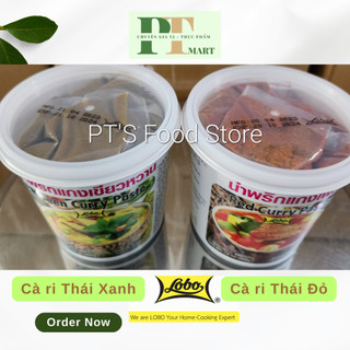 Gia vị cà ri Thái Hủ 400gr hiệu Lobo, có 2 vị: ĐỎ và XANH / Red and Green Curry Paste -->