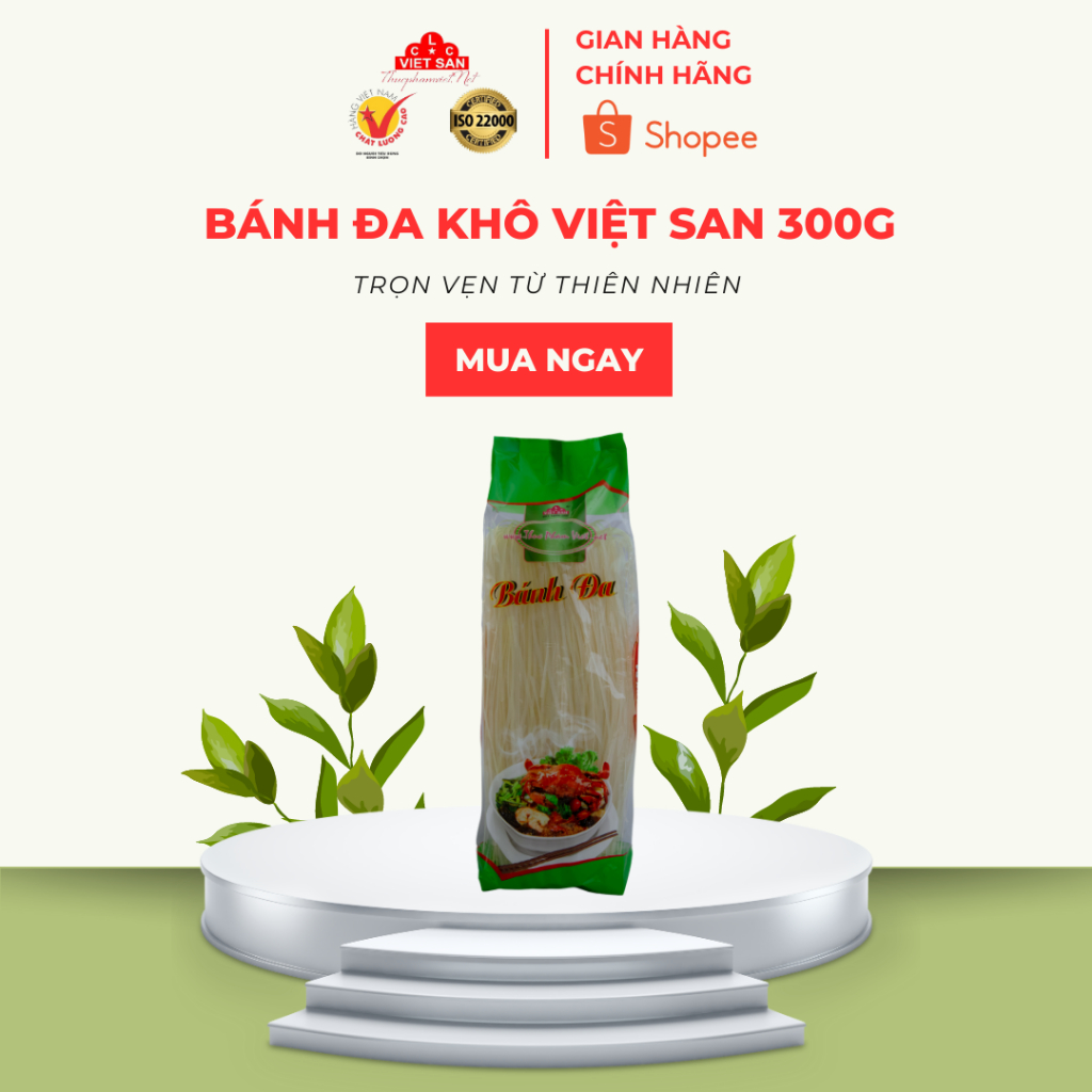 Bánh Đa Khô Sợi Trắng Việt San 300g - Sợi Dai Ngon Tự Nhiên Nấu Lẩu, Nấu Canh Tiện Lợi