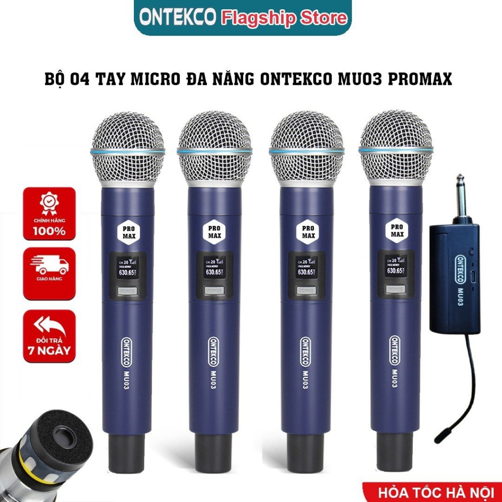 Bộ 4 Micro không dây karaoke chuyên nghiệp ONTEKCO MU03 PROMAX cục thu ...
