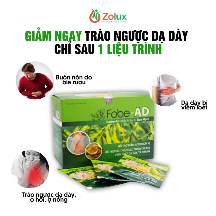 Gói uống giảm trào ngược dạ dày thực quản 5 phút, hết cảm giác buồn nôn ợ chua, ợ nóng | Fobe Ad