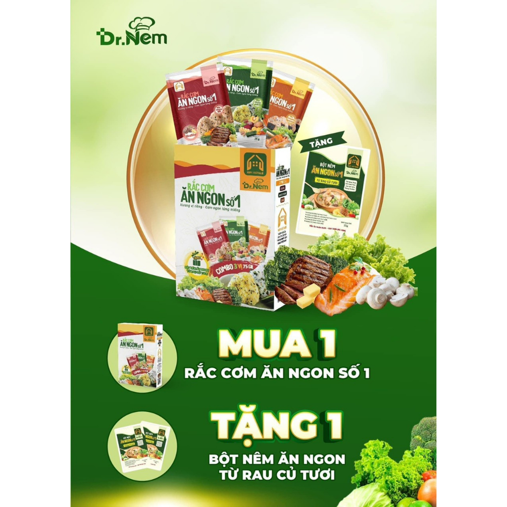 Gia Vị Rắc Cơm Dr Nem hộp 3 gói: Rau củ rong biển(25g) + Cá hồi(25g ...