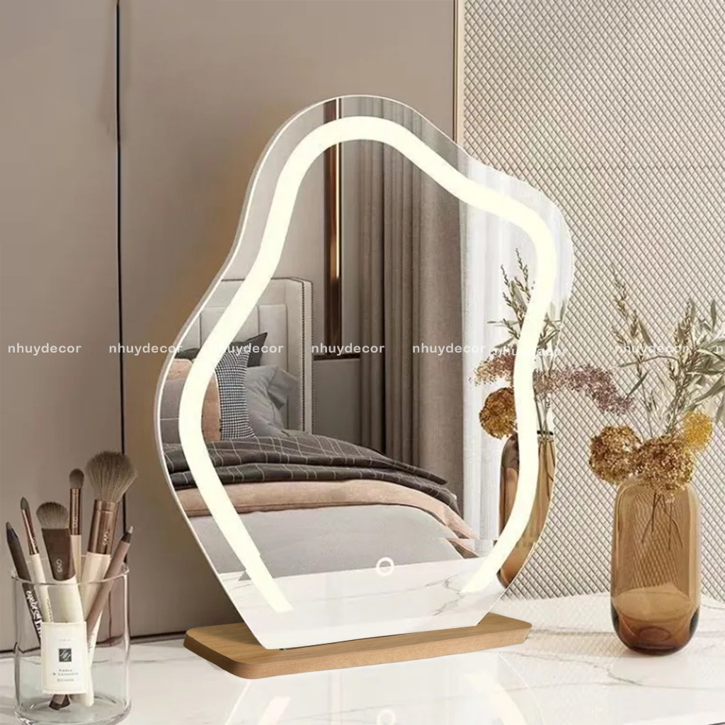Gương led cảm ứng để bàn trang điểm NHU Y DECOR hình đám mây, led cảm ứng 3 màu để bàn trang điểm cực xinh