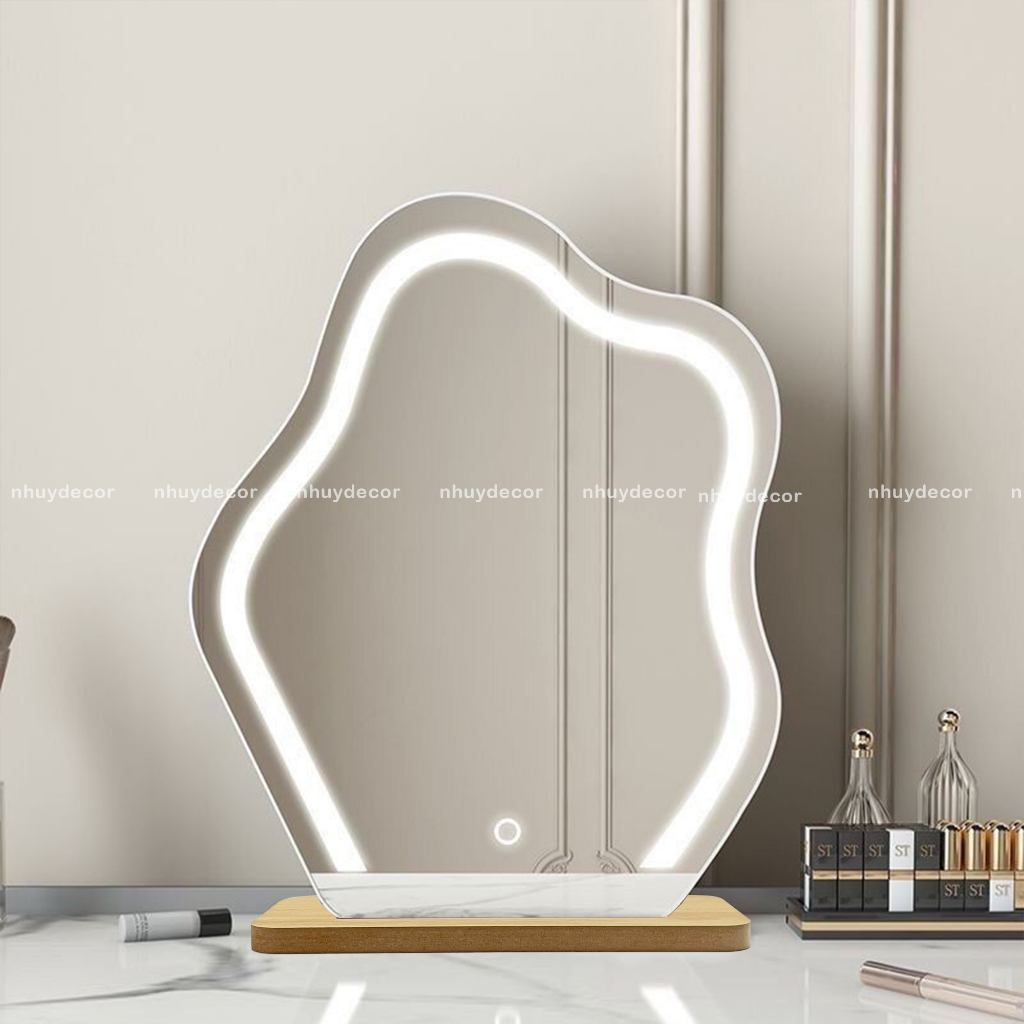 Gương led cảm ứng để bàn trang điểm NHU Y DECOR hình đám mây, led cảm ứng 3 màu để bàn trang điểm cực xinh
