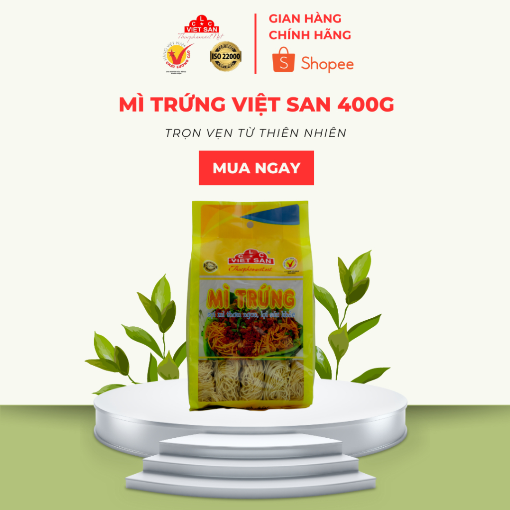 Mì Trứng Vắt Việt San 400g - Sợi Tròn Nhỏ Dai Ngon Nấu Mì Nước Xào Hải Sản Tiện Lợi Cho Gia Đình