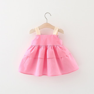 Váy hai dây cotton bé gái màu trơn phối hoa to 1-2-3 tuổi BÍ NGÔ NHỎ D883