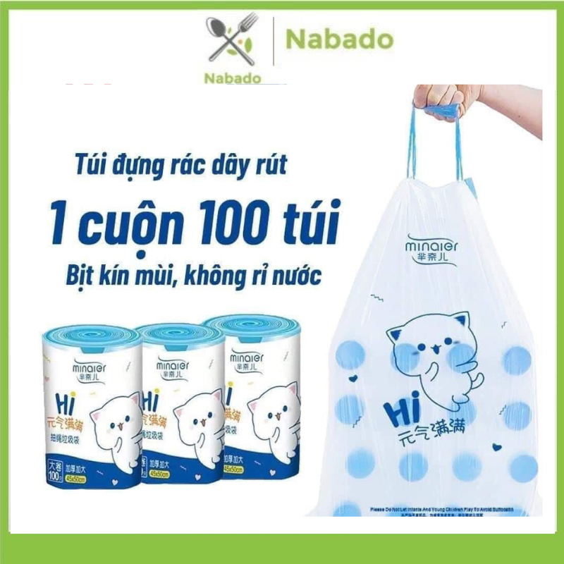 Túi đựng rác cuộn 100 túi siêu dai kích thước 45x50cm Túi rác có dây ...