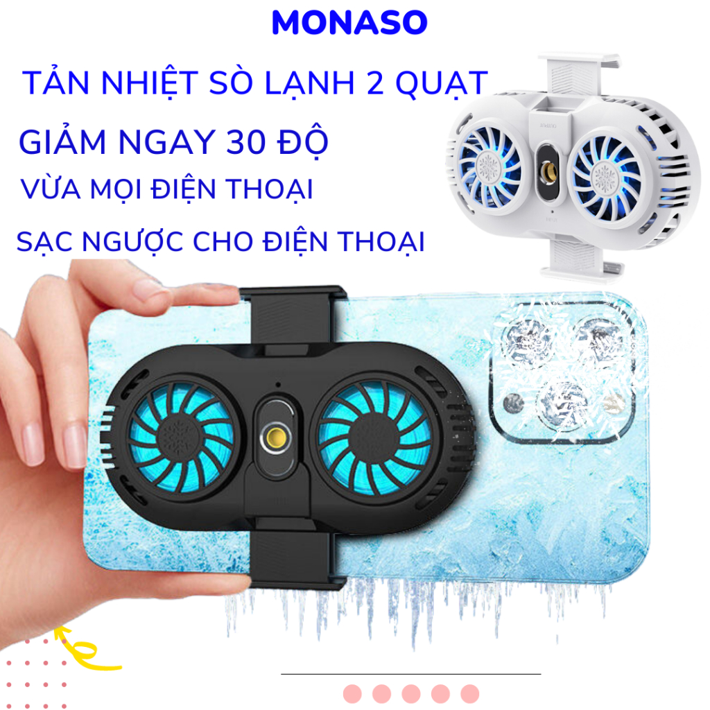 Quạt tản nhiệt điện thoại 2 quạt AH102 sò lạnh memo Gaming sạc ngược ...