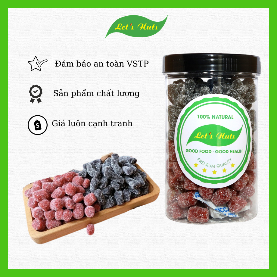Mứt dâu tây dâu tằm Let's Nuts đặc sản Đà Lạt hộp 500g, đồ ăn vặt cực