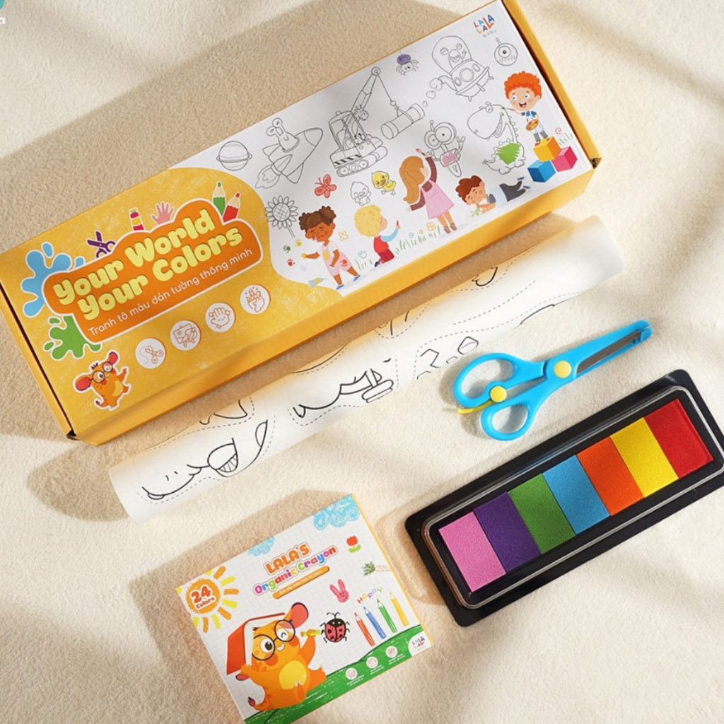 Tranh tô màu dán tường thông minh khổ lớn dài 3m Lalala Baby tặng kèm màu vẽ và kéo - Richy bookshop