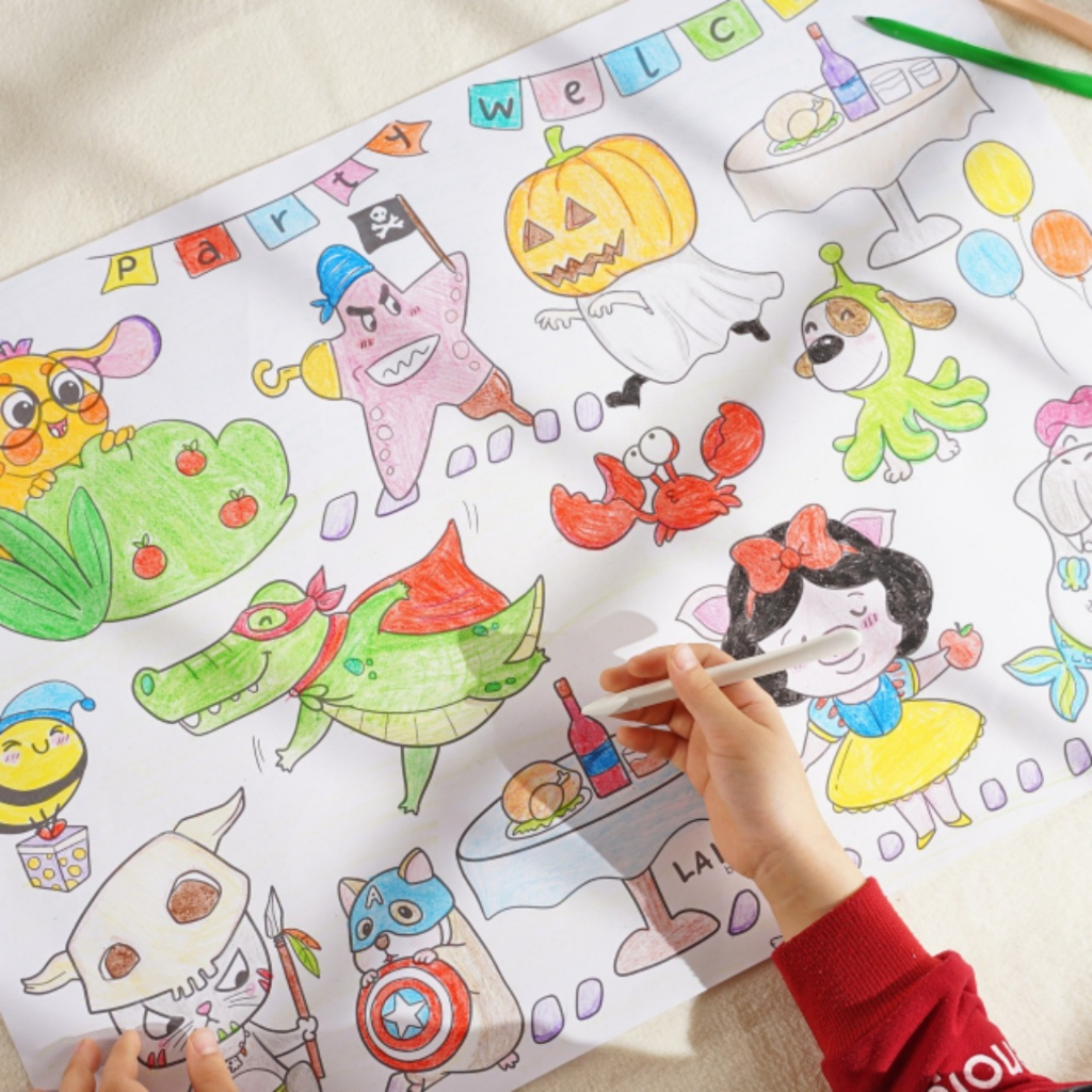 Tranh tô màu dán tường thông minh khổ lớn dài 3m Lalala Baby tặng kèm màu vẽ và kéo - Richy bookshop