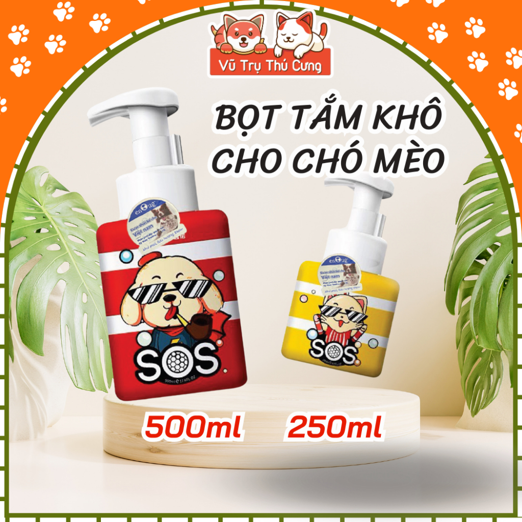 Sữa tắm khô cho Chó Mèo dạng bọt SOS, dịu nhẹ cho Chó con, mèo con