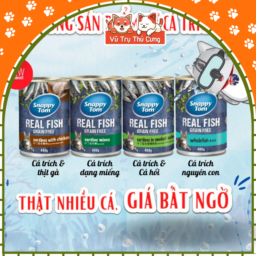 Pate Cho Mèo Snappy Tom Lon 400g, Đủ Hương Vị