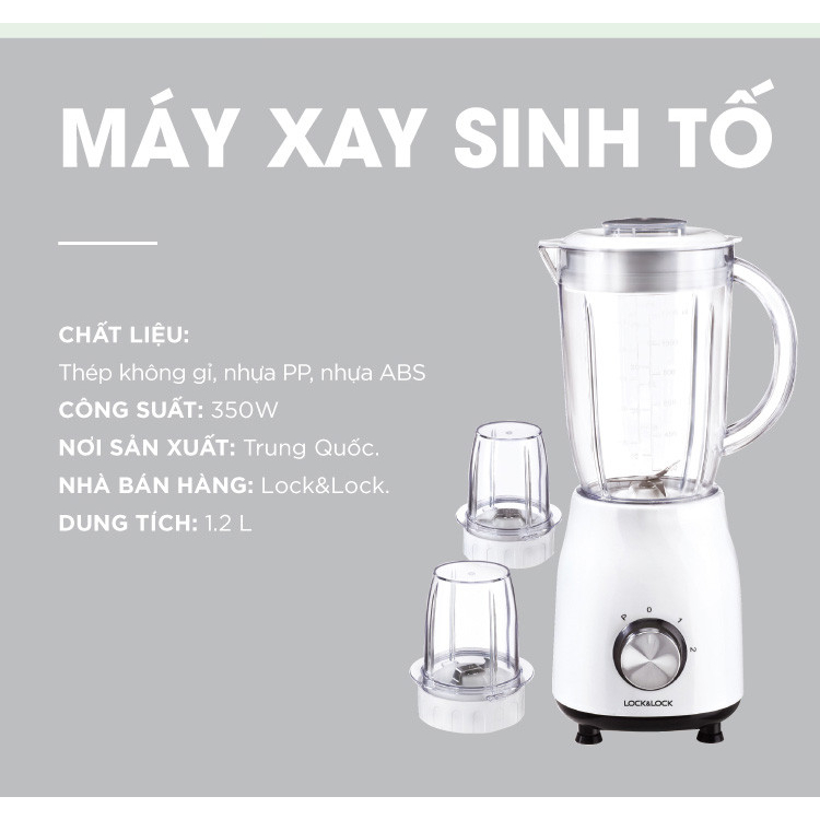 Máy xay sinh tố đa năng LocknLock dung tích 1.2L EJM462 , 3 cối xay, lưỡi dao thép không rỉ - K-MALL