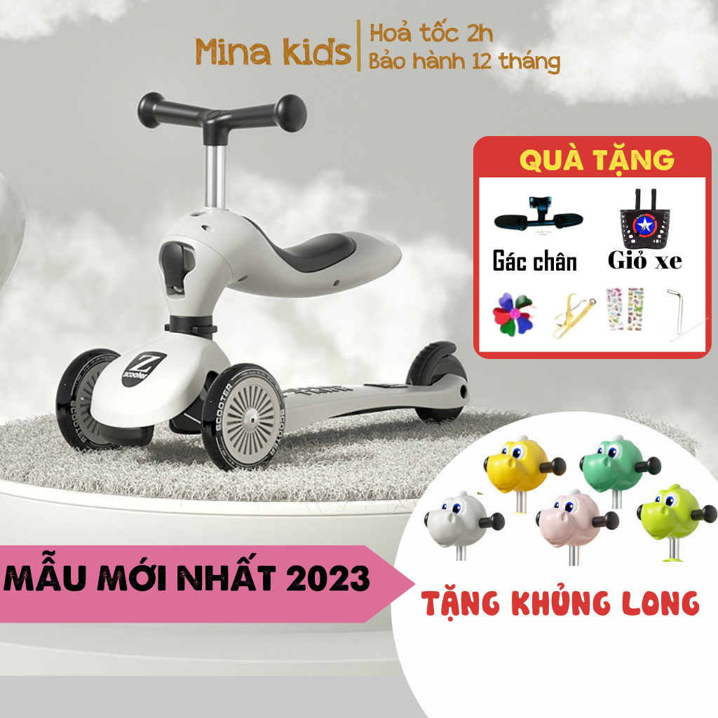 Xe chòi chân scooter cho bé ZINBANG 1-6 tuổi tập đi, trượt thăng bằng MẪU MỚI TẶNG ĐÈN PHA, scoot and ride