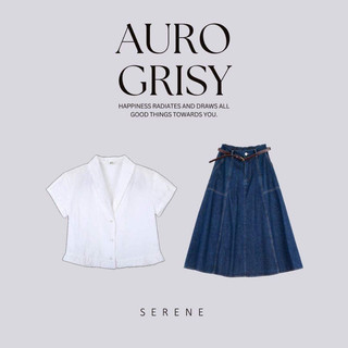 Áo sơ mi AURO kiểu dáng crop tay ngắn màu trắng Hàn quốc du lịch mùa hè by Serene