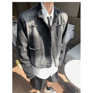 Áo Khoác Jeans From Rộng Dáng Suống Cổ Đứng Phối 4 Túi, Thời Trang Unisex Màu Wash Cao Cấp