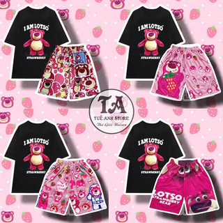 [20 Mẫu] Set Bộ Đùi Gấu Dâu Lotso cotton quần áo hoạt hình hoạ tiết cute - Bộ mặc nhà Cartoon form rộng Unisex nam nữ