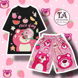 [20 Mẫu] Set Bộ Đùi Gấu Dâu Lotso cotton quần áo hoạt hình hoạ tiết cute - Bộ mặc nhà Cartoon form rộng Unisex nam nữ