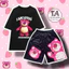 Set Bộ Đùi Gấu Dâu Lotso cotton quần áo hoạt hình hoạ tiết cute - Bộ mặc nhà Cartoon form rộng Unisex nam nữ