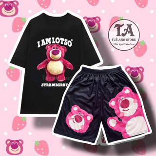 [20 Mẫu] Set Bộ Đùi Gấu Dâu Lotso cotton quần áo hoạt hình hoạ tiết cute - Bộ mặc nhà Cartoon form rộng Unisex nam nữ