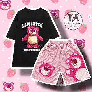 [20 Mẫu] Set Bộ Đùi Gấu Dâu Lotso cotton quần áo hoạt hình hoạ tiết cute - Bộ mặc nhà Cartoon form rộng Unisex nam nữ