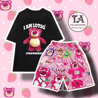 [20 Mẫu] Set Bộ Đùi Gấu Dâu Lotso cotton quần áo hoạt hình hoạ tiết cute - Bộ mặc nhà Cartoon form rộng Unisex nam nữ
