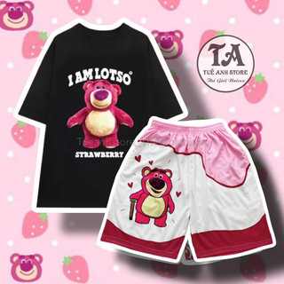 [20 Mẫu] Set Bộ Đùi Gấu Dâu Lotso cotton quần áo hoạt hình hoạ tiết cute - Bộ mặc nhà Cartoon form rộng Unisex nam nữ