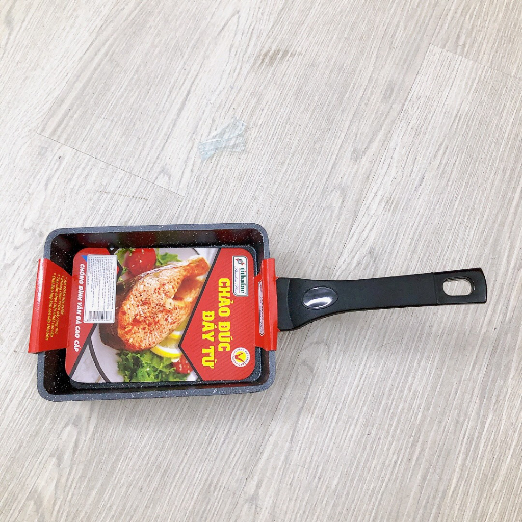 Chảo Vuông Vân Đá chống dính Tithafac 13.5 x 37.5cm  Bếp Từ- Chảo chống dính vân đá