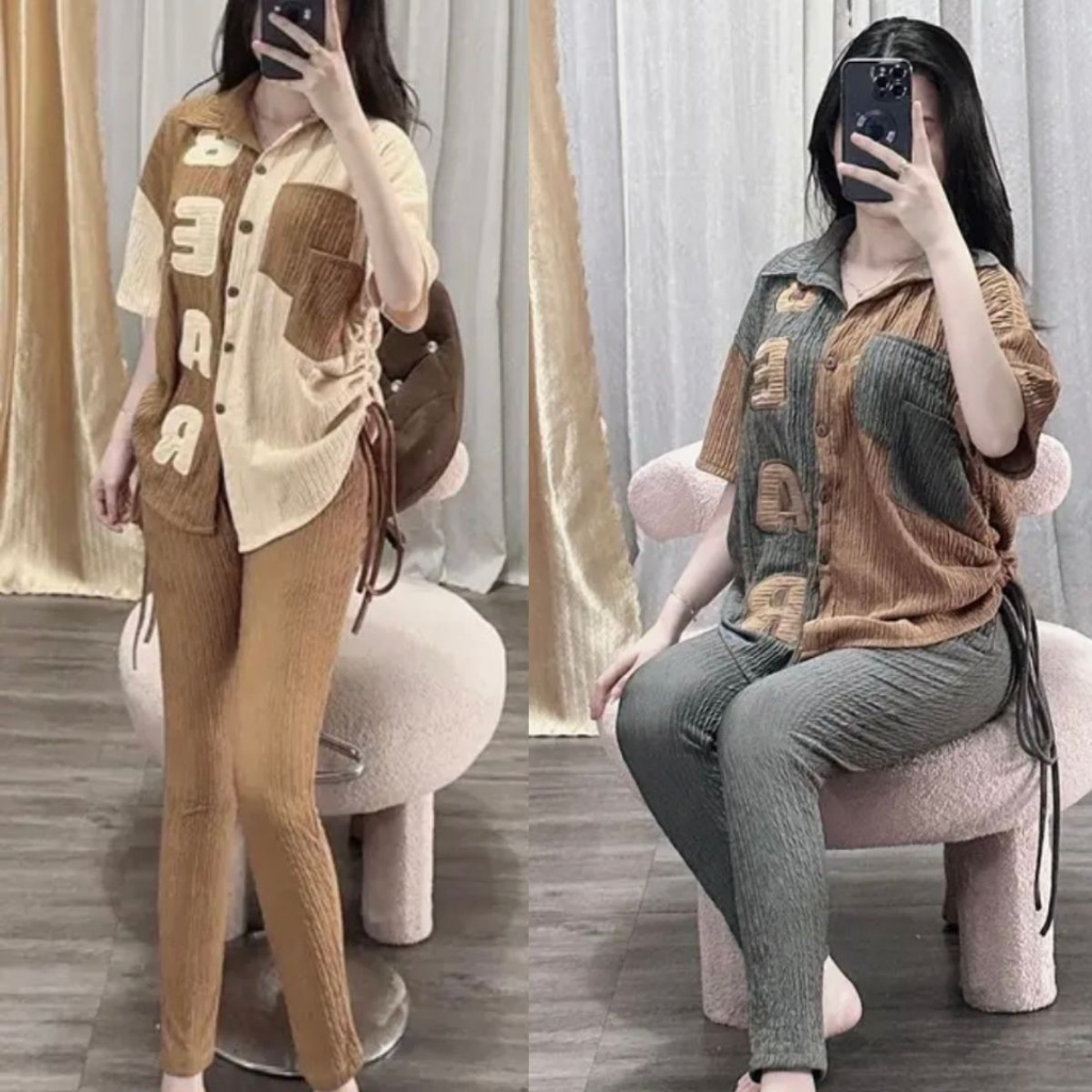 Set Đồ Nữ Bigsize Quần Dài Vải Thun Xốp Nhật ESHOP Thời Trang Đồ Bộ Nữ Sang Chảnh Áo Kiểu Sơ Mi Đi Chơi Ở Nhà Đẹp DX68
