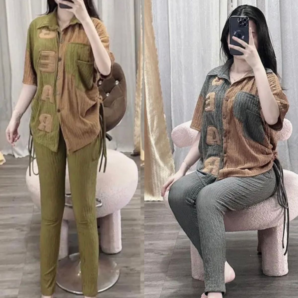 Set Đồ Nữ Bigsize Quần Dài Vải Thun Xốp Nhật ESHOP Thời Trang Đồ Bộ Nữ Sang Chảnh Áo Kiểu Sơ Mi Đi Chơi Ở Nhà Đẹp DX68