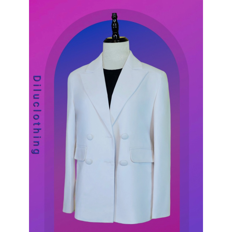 Áo blazer nữ [MAY THEO SỐ ĐO] - áo khoác vest - chất liệu cao cấp, 2 lớp-lót lụa, màu trắng tuyết