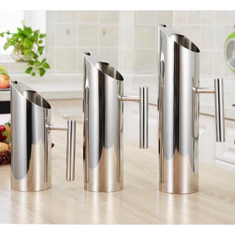 Ca -  Bình inox trà đá hình ống trúc - Bình Inox Rót trà hình trụ miệng xéo 1L-1,5L-2L