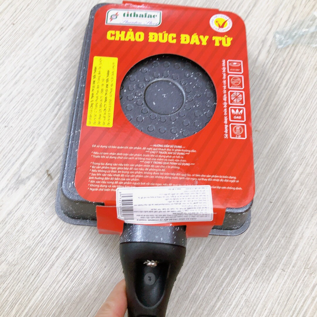 Chảo Vuông Vân Đá chống dính Tithafac 13.5 x 37.5cm  Bếp Từ- Chảo chống dính vân đá