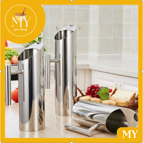 Ca -  Bình inox trà đá hình ống trúc - Bình Inox Rót trà hình trụ miệng xéo 1L-1,5L-2L