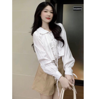 LOOK BASICC - Amie Shirt áo sơ mi croptop xếp ly cột dây