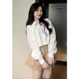 LOOK BASICC - Rosie Shirt Áo sơ mi croptop xếp ly tay dài