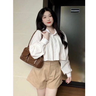 LOOK BASICC - Rosie Shirt Áo sơ mi croptop xếp ly tay dài