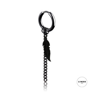 C0119 Bông tai Lông Vũ Unisex LINDO (1 Chiếc) Bông Tai TiTan Không Đen, Không Gỉ Phong Cách Hàn Quốc