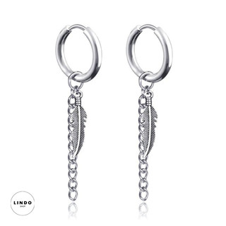 C0119 Bông tai Lông Vũ Unisex LINDO (1 Chiếc) Bông Tai TiTan Không Đen, Không Gỉ Phong Cách Hàn Quốc