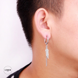 C0119 Bông tai Lông Vũ Unisex LINDO (1 Chiếc) Bông Tai TiTan Không Đen, Không Gỉ Phong Cách Hàn Quốc