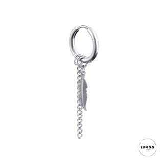 C0119 Bông tai Lông Vũ Unisex LINDO (1 Chiếc) Bông Tai TiTan Không Đen, Không Gỉ Phong Cách Hàn Quốc