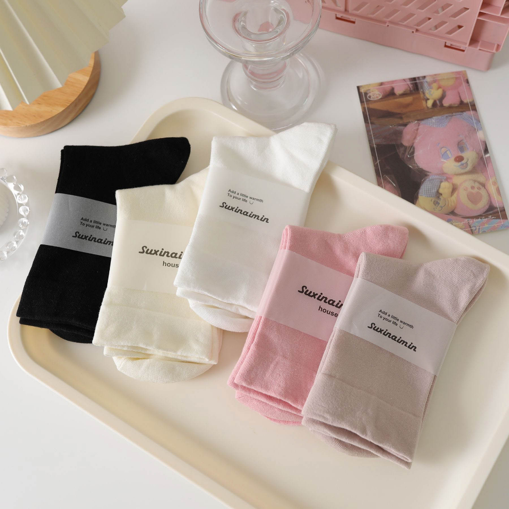 Tất vớ trơn nhiều màu phong cách đơn giản dễ phối đồ, chất liệu cotton co giãn thông thoáng khí - Ekiu Shop