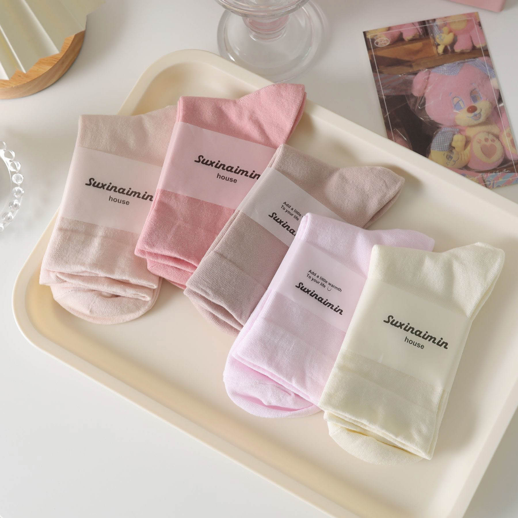 Tất vớ trơn nhiều màu phong cách đơn giản dễ phối đồ, chất liệu cotton co giãn thông thoáng khí - Ekiu Shop
