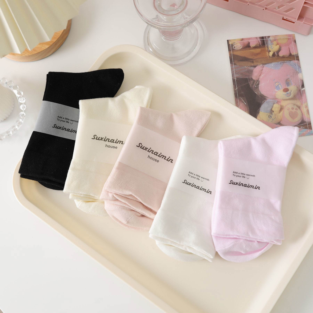 Tất vớ trơn nhiều màu phong cách đơn giản dễ phối đồ, chất liệu cotton co giãn thông thoáng khí - Ekiu Shop