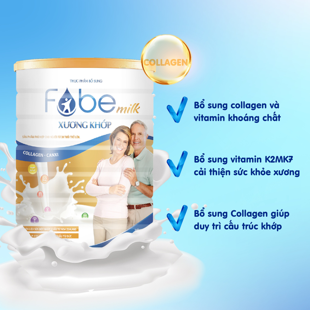 Sữa Bột Fobemilk Xương Khớp Fobe Bổ Sung Collagen, Canxi Và Vitamin D Giúp Xương Chắc Khỏe - Hộp 900g/400g - Hộp 400g + Ly