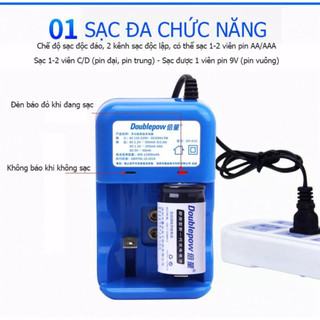 Bộ sạc pin đại , pin tiểu, pin 9v Doublepow đa năng thông minh tự điều chỉnh dòng sạc ngắt khi đầy hàng cao câp