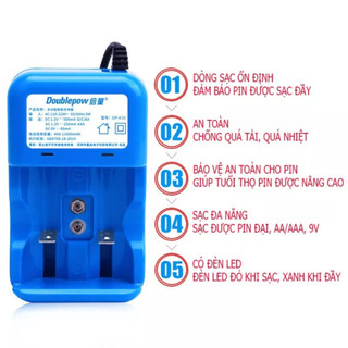 Bộ sạc pin đại , pin tiểu, pin 9v Doublepow đa năng thông minh tự điều chỉnh dòng sạc ngắt khi đầy hàng cao câp